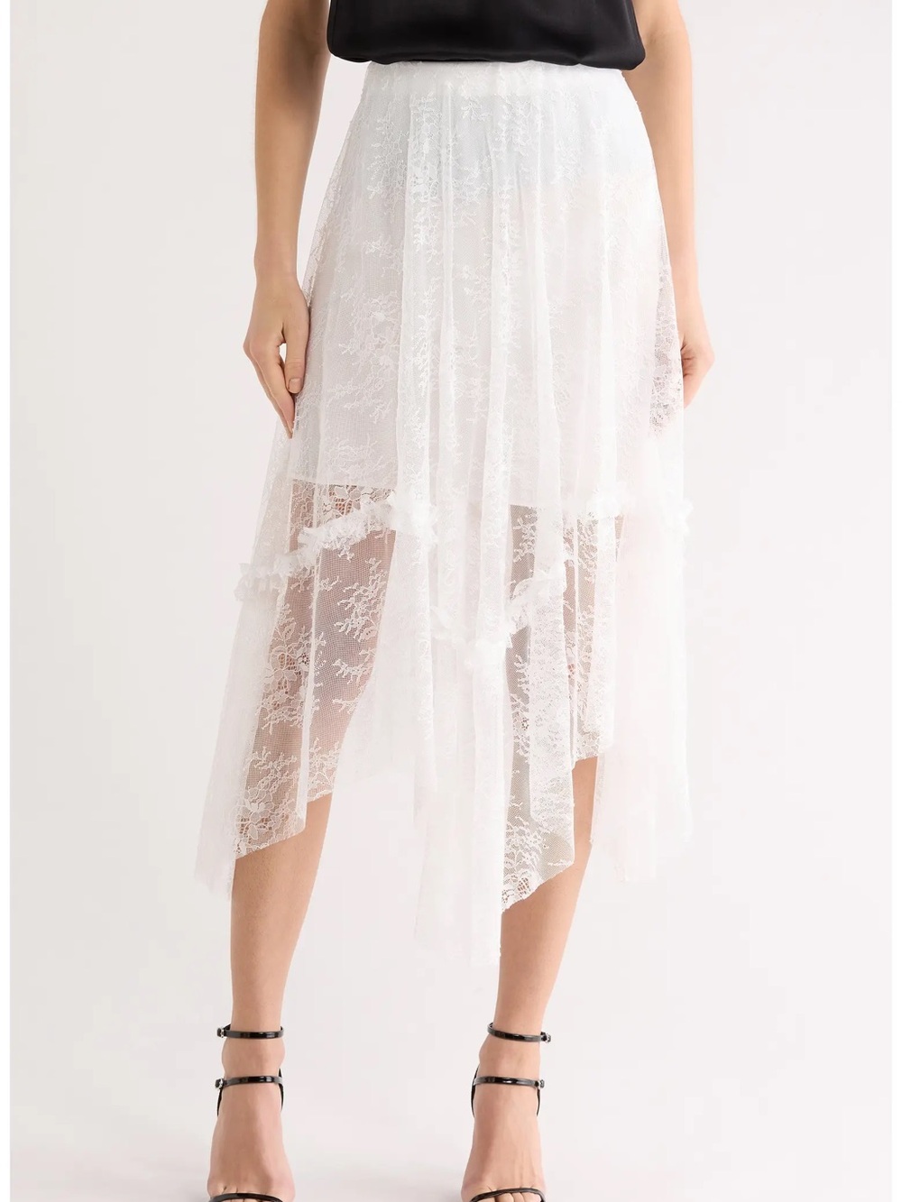 AllSaints Josie White Lace Asymmetrical Handkerchief Hem Skirt